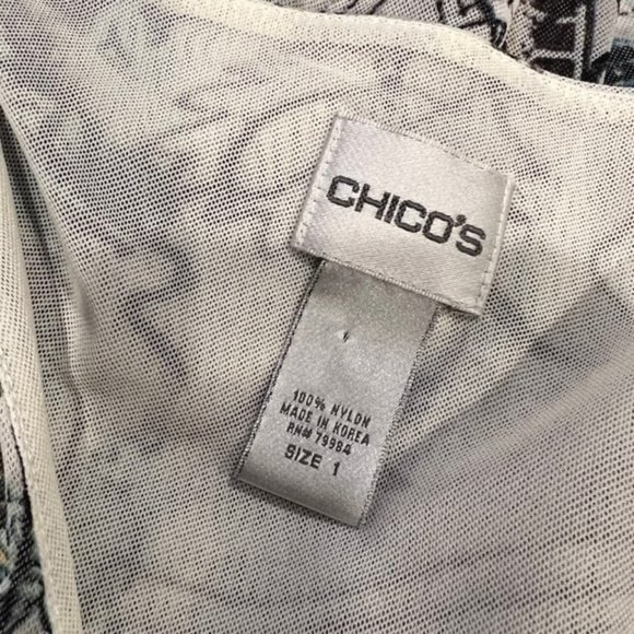 Chico's Ivory, Black & Blue V-Neck 3/4 Sleeve Blouse Size Medium - Picture 8 of 8